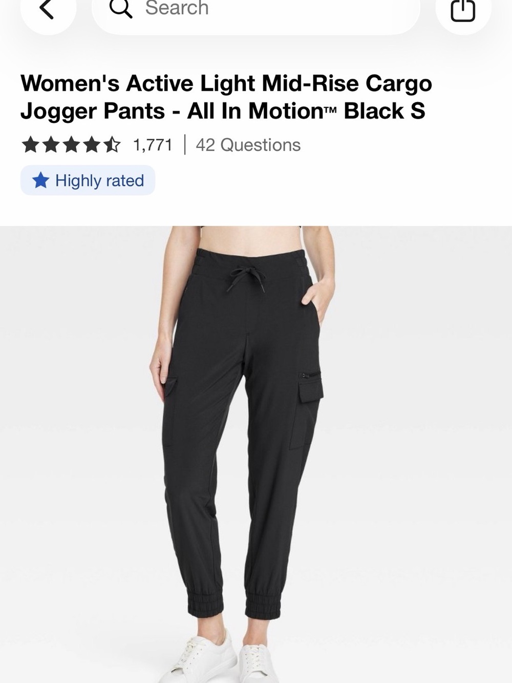 all in motion Black Lightweight Mid-Rise Cargo Joggers